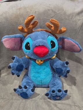 Disney Blue Stitch Plush with Pink Ears, Red Nose and Gold Antlers. Rare